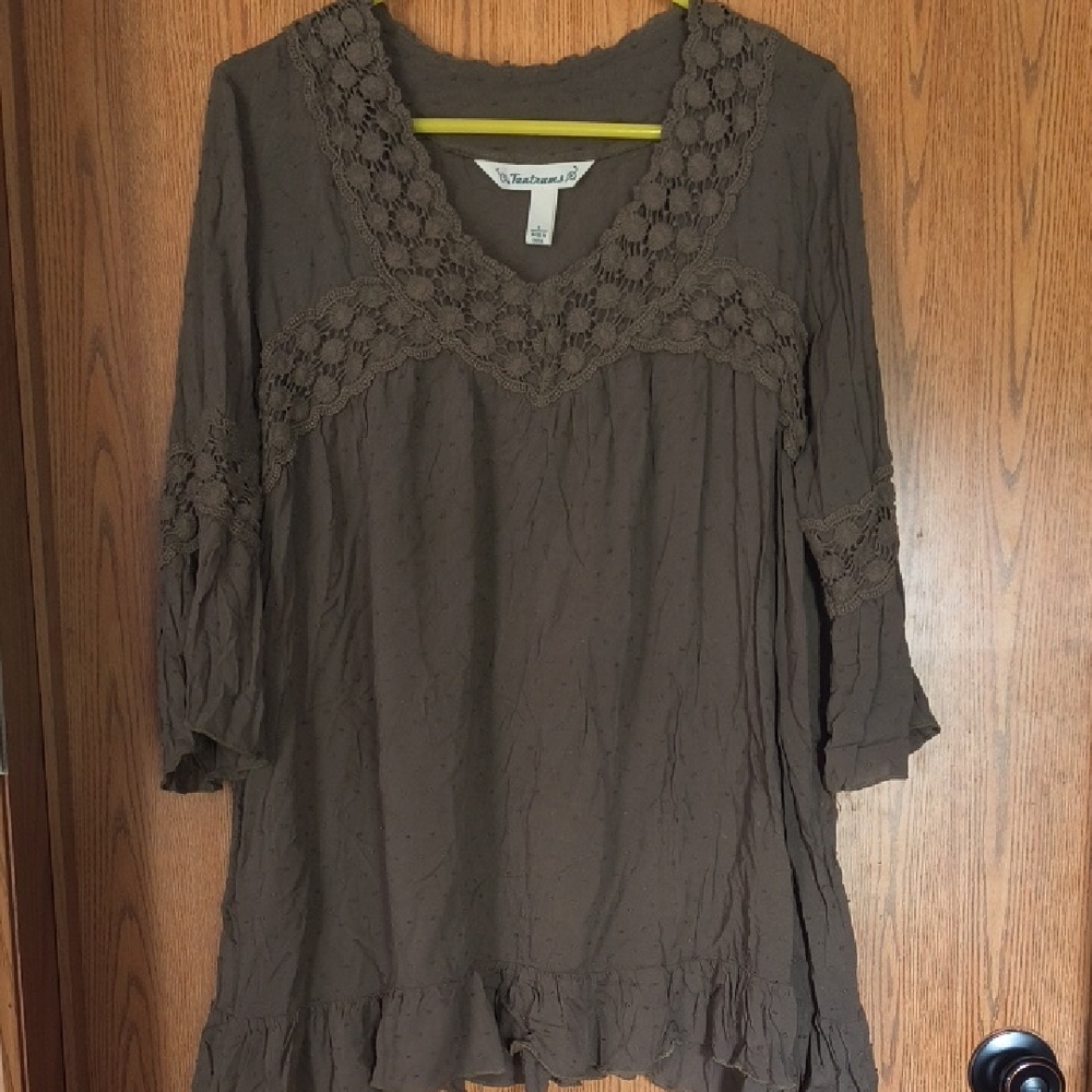 Tantrums Olive Green Tunic with Crochet Accents